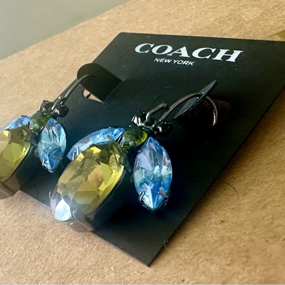 RARE Coach X Michelle Trachtenberg Green & Blue Gemstone Bumblebee Earrings - Picture 4 of 9